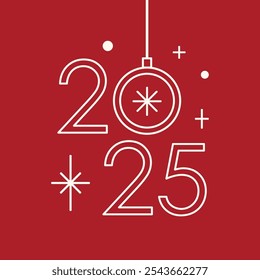 Frohes neues Jahr 2025 Vektorvorlage. Fröhliche Weihnachtsfeier Geschenkkarte. Dekorative künstlerische Illustration. Minimalistisches Vektorliniendesign mit Zahlen 2025