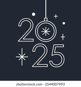 Happy New Year 2025 vector template. Merry Christmas celebration gift card. Decorative artistic illustration. Minimalistic vector linear design with numbers 2025