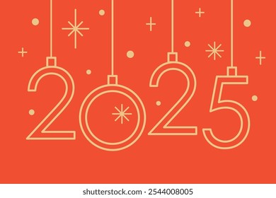 Happy New Year 2025 vector template. Merry Christmas celebration gift card. Decorative artistic illustration. Minimalistic vector linear design with numbers 2025