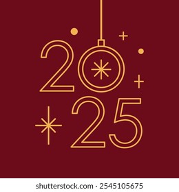 Happy New Year 2025 vector template. Merry Christmas celebration gift card. Decorative artistic illustration. Minimalistic vector linear design with numbers 2025