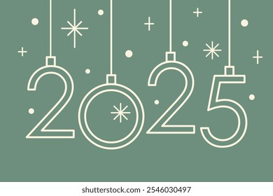 Happy New Year 2025 vector template. Merry Christmas celebration gift card. Decorative artistic illustration. Minimalistic vector linear design with numbers 2025