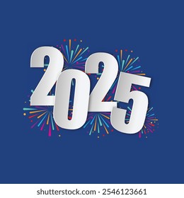 Feliz año Nuevo 2025 Arte vectorial azul y blanco