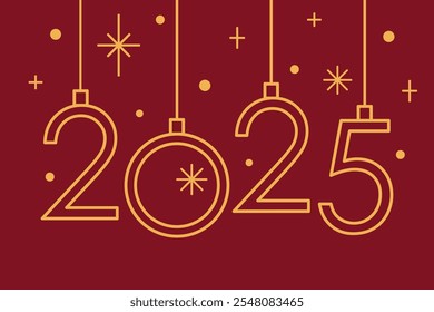 Feliz año Nuevo 2025 Plantilla de Vector. Feliz Tarjeta de regalo de celebración de Navidad. Ilustración artística decorativa. Diseño lineal de Vector minimalista con números 2025