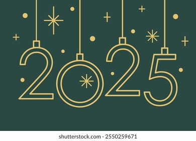 Happy New Year 2025 vector template. Merry Christmas celebration gift card. Decorative artistic illustration. Minimalistic vector linear design with numbers 2025