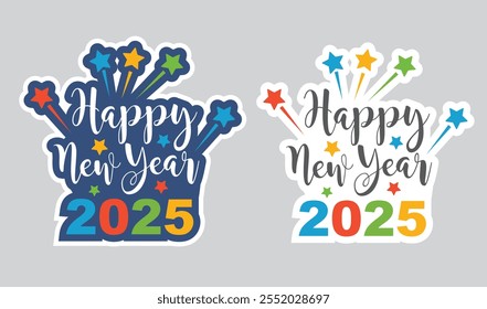 Happy New Year 2025, vector, icon, sticker.