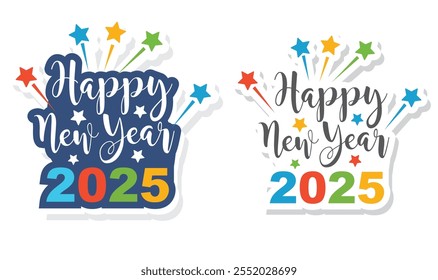 Happy New Year 2025, vector, icon, sticker.