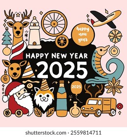 happy new year 2025 vector illustration