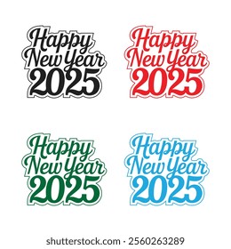 Happy New Year 2025 Vector Design Bundle Clean Typography and Sticker Set for Celebration