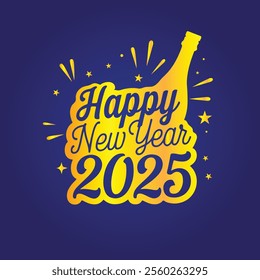 Happy New Year 2025 Vector Design Bundle Clean Typography and Sticker Set for Celebration