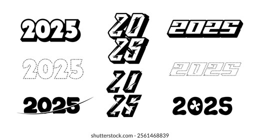 Happy New Year 2025 Vector Typography set. New Year holiday logos template.