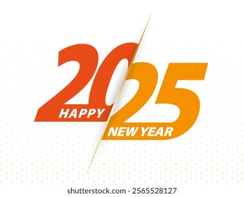 Happy New Year 2025, vector greeting illustration 2025 orange text design. Vector illustration.