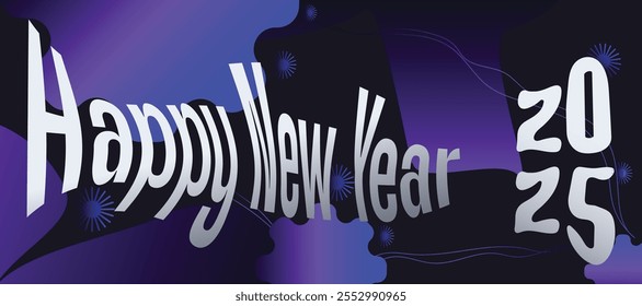 Happy New Year 2025 Vibrant Typography Design with Gradient Effects and Geometric Shapes Modern Trendy Design Style