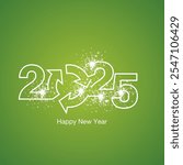 Happy New Year 2025 white continuous line design numbers recycling eco environment 2025 sparkle firework green greeting card