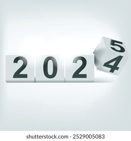 Happy New Year 2025. White cubes with numbers