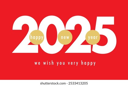 happy new year 2025 white text number on red color background design template, happy new year 2025 vector illustration, isolated on white background.