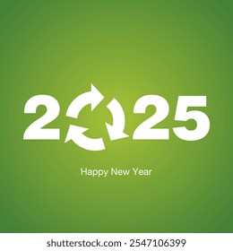 Feliz Ano Novo 2025 reciclagem branca eco-ambiente 2025 cartão verde saudação