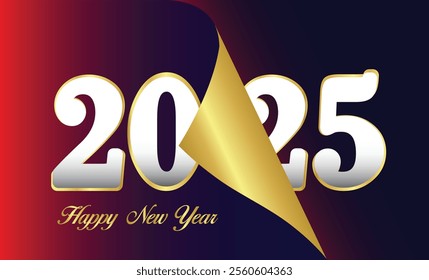 Happy New Year 2025 winter holiday greeting card design template. End of 2024 and beginning of 2025. The concept of the beginning of the New Year. The calendar page turns over and the new year begins.