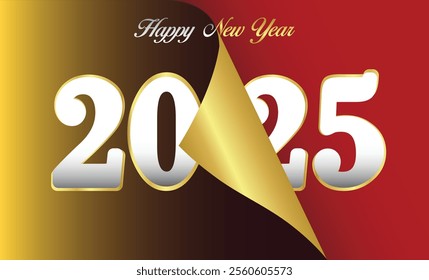 Happy New Year 2025 winter holiday greeting card design template. End of 2024 and beginning of 2025. The concept of the beginning of the New Year. The calendar page turns over and the new year begins.