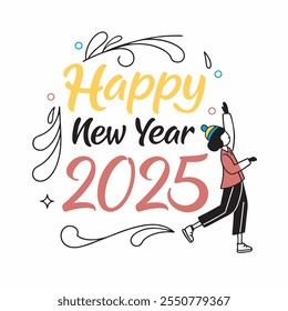 Happy new year 2025 wish t shirt text typography design