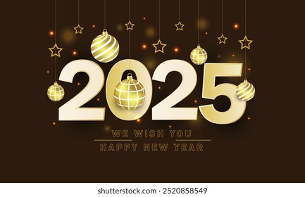 Happy new year 2025 wishes background with Christmas bauble and star