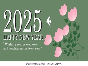 Happy new year 2025 wishes quote on green background for banner, poster, greeting card