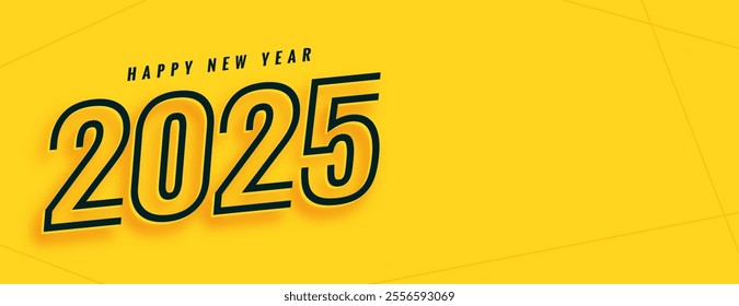 happy new year 2025 yellow banner in line style vector