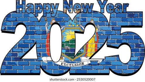 Feliz año Nuevo 2025 con la Nueva bandera del estado de York en el interior - Ilustración,
NÚMEROS DE FELIZ AÑO NUEVO 2025