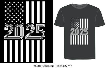 Feliz año Nuevo 2025, diseño de camiseta de tipografía