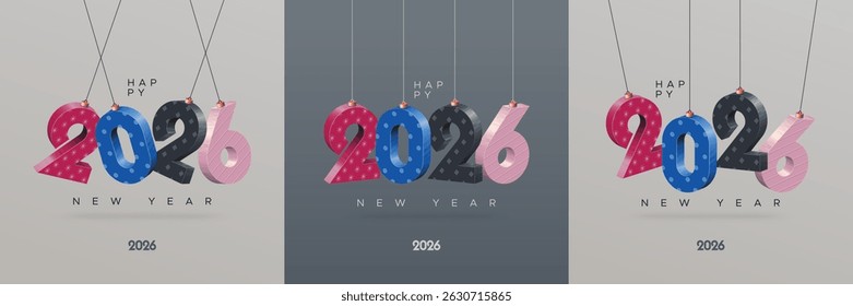 Happy New Year 2026 with 3D texture hanging number. Greeting concept for 2026 New Year celebration