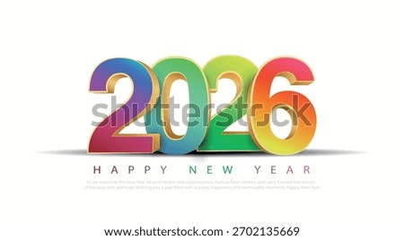 Happy New Year 2026 3d cheerful colour celebration, greeting card, invitation, calendar concept. Design template post new year 2026.