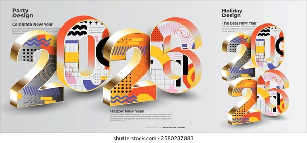 Happy New Year 2026 background. Elegant 3D colorfull 2026 logo number poster designs for a 2026 poster and calendar 