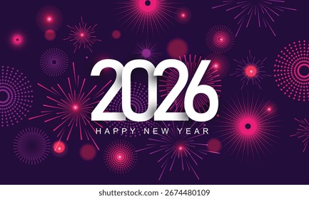 Feliz ano novo 2026 fundo com fogos de artifício e bokeh