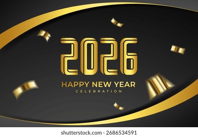 happy new year 2026 background with golden text shiny light