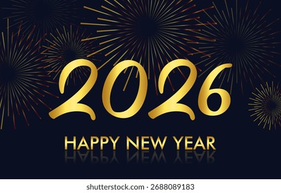happy new year 2026 background with golden text and fireworks