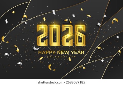 Fondo feliz del año nuevo 2026 con el texto dorado y el diseño moderno