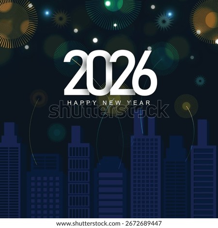 Happy new year 2026 background fireworks display over the city at night scene for holiday and celebration background