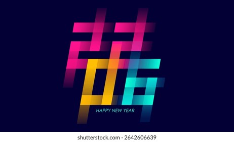 Happy New Year 2026 banner. Creative festive graphic design. Bright color gradients. Vector illustration.	