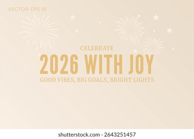 Happy New Year 2026 Beige Minimal Fireworks Greeting Design