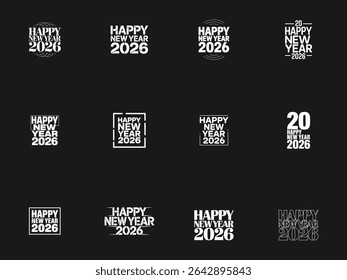 Happy New Year 2026 Bold Typography  Black and White Minimalist Vector Design