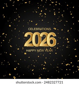 Happy new year 2026 celebration golden popper blast in background illustration banner.