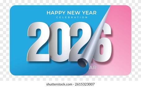 Happy New Year 2026 Celebration Design Featuring a Peeling Sticker Revealing a New Fresh Start in Blue and Pink Colors