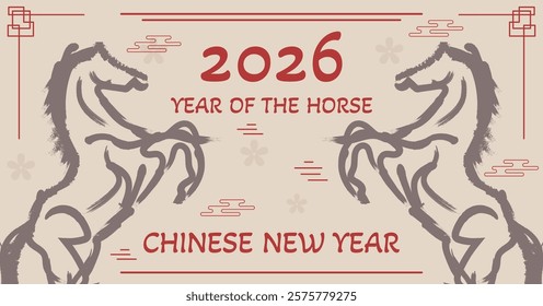 Happy new year 2026, Chinese new year banner with chinese ornaments