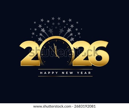 happy new year 2026 clock background with bursting stars vector