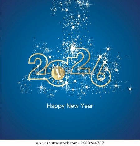 Happy New Year 2026 clock countdown loading light sparkle firework golden white blue color vector logo icon