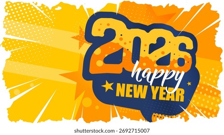 Happy new year 2026 comic pop-art banner background illustration