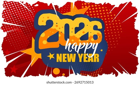 Feliz ano novo 2026 quadrinhos pop-art banner ilustração de fundo