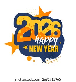 Feliz ano novo 2026 quadrinhos ilustração adesivo pop-art