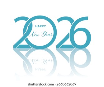 Happy new year 2026 concept template vector illustration on white background with new year 2026 mirror reflection.