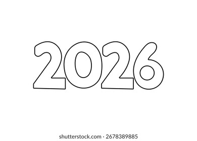 Happy new year 2026 continuous one line art drawing minimalist outline isolate vector illustration
