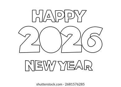 Feliz año nuevo 2026 línea continua que dibuja la Ilustración vectorial minimalista moderna del aislamiento del contorno